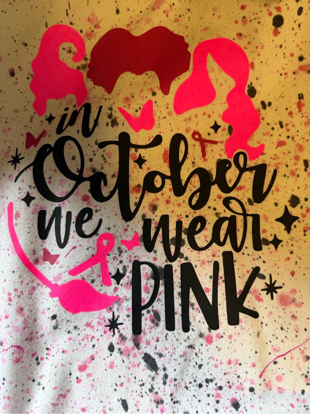 Gildan Pink and Black "In October We Wear Pink" Graphic Sweatshirt